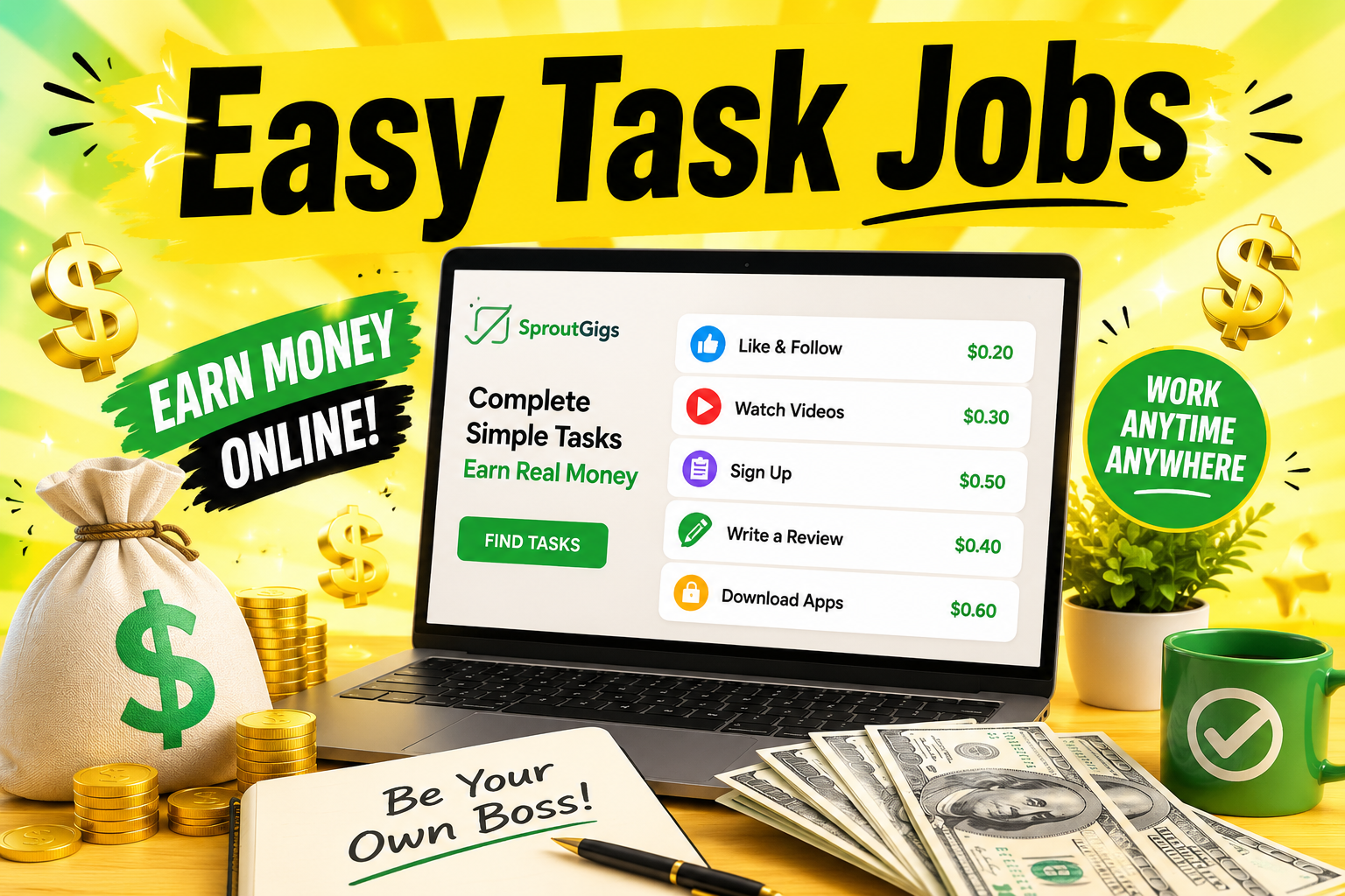Earn dollars from remote task jobs in SproutGigs
